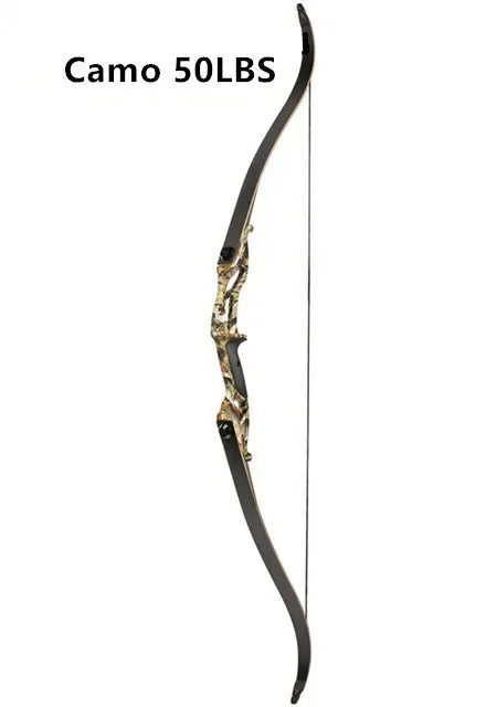 56" traditional-style recurve bow with metal riser – 30–50lbs draw weight