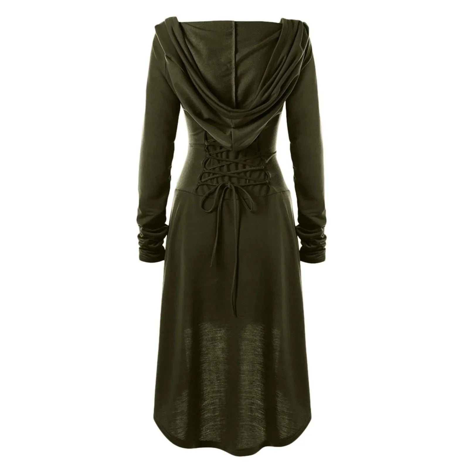 Medieval Archer Hooded Dress – Women’s Renaissance Cosplay Costume with Lace-Up Pullover & Cloak