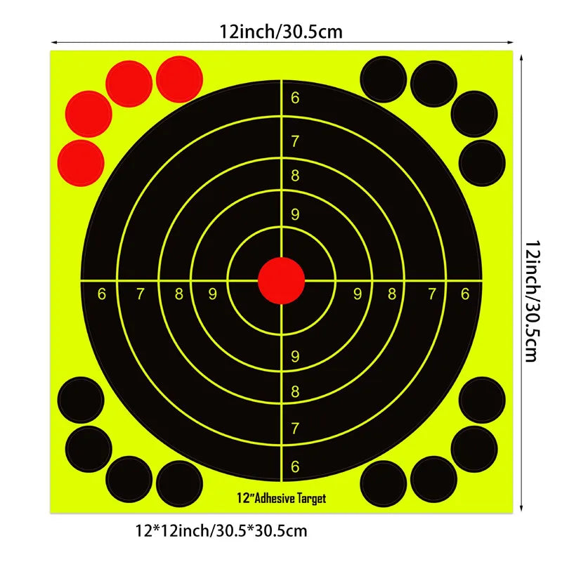 12 Inch Fluorescent Splatter Target Stickers, 10 Sheets for Shooting Practice, Adhesive Targets