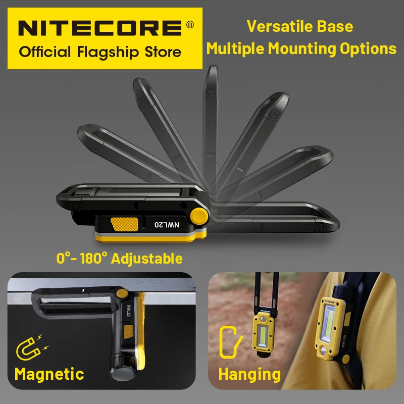 NWL20 USB-C Rechargeable Work Light – 600 Lumens, Magnetic Base, Adjustable Angle, Triple Output