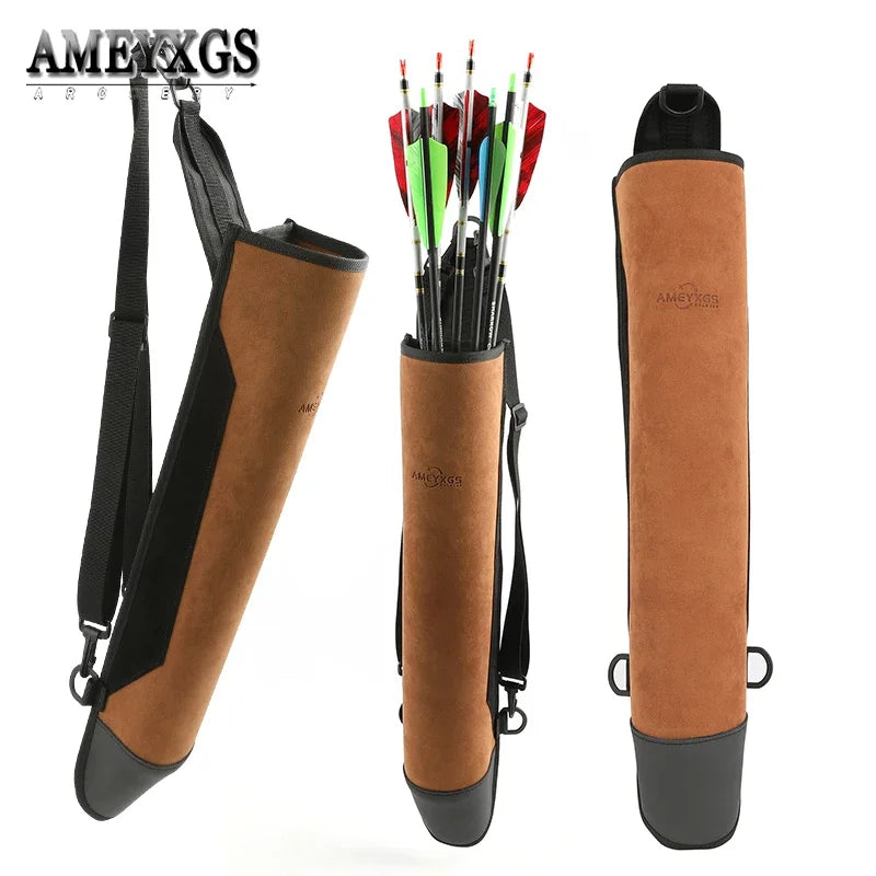 Cowhide Leather Archery Arrow Quiver, Holds 20-30 Arrows, Bag Case Bow Hunting Shooting Accessories