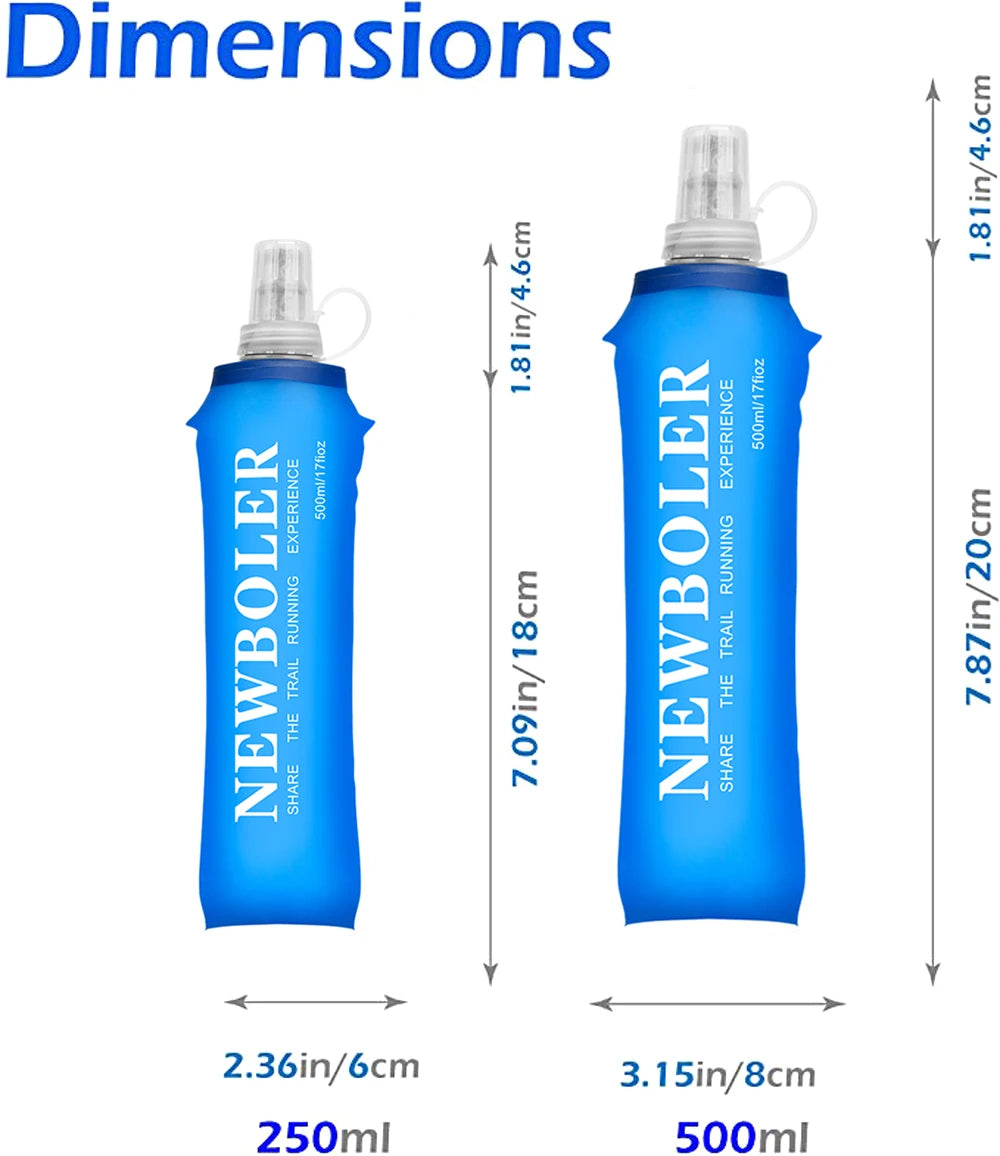 Collapsible Soft Water Bottle 250ml & 500ml – Foldable TPU Flask with Straw for Running & Hiking