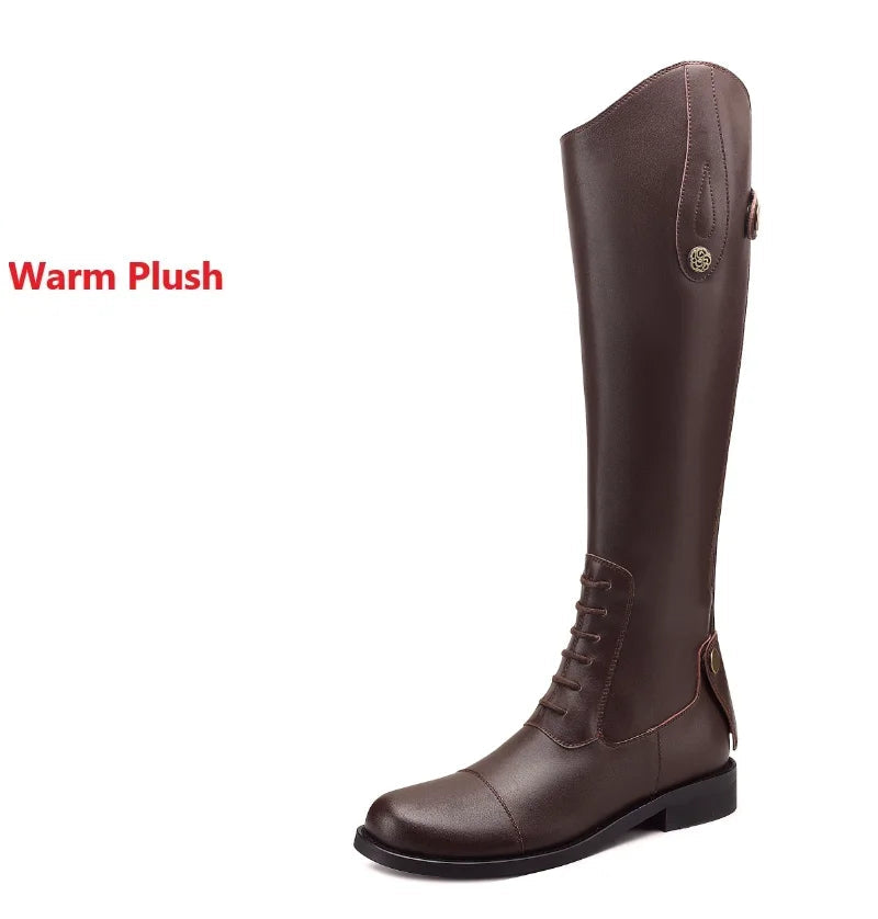 Equestrian Leather Boots – Knee-High Riding Boots for Women with Non-Slip Sole & Retro Design
