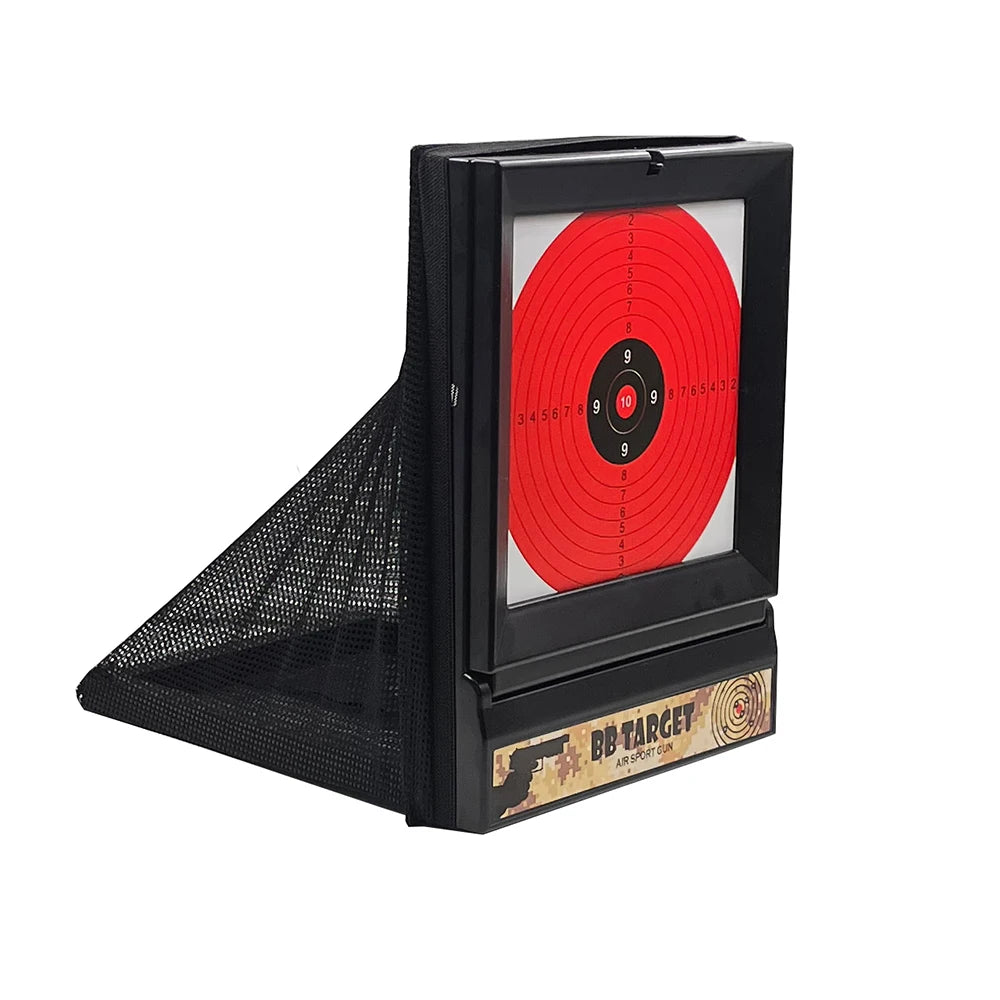 Plastic BB & NERF Soft Bullet Trap Target – Net Pouch with Spinner & Paper Targets