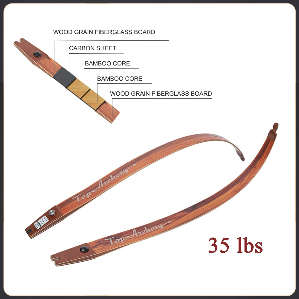 20–60lbs ILF bow limbs – bamboo core with carbon and fibreglass for 19" risers (62" setup)